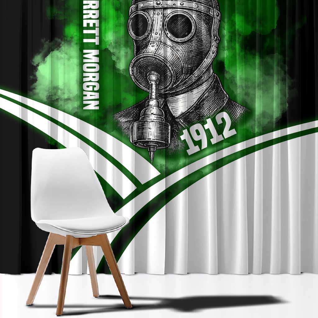 Garrett Morgan Window Curtain with Gas Mask Invention Illustration, Inventing to Save Lives Quote - African Pride