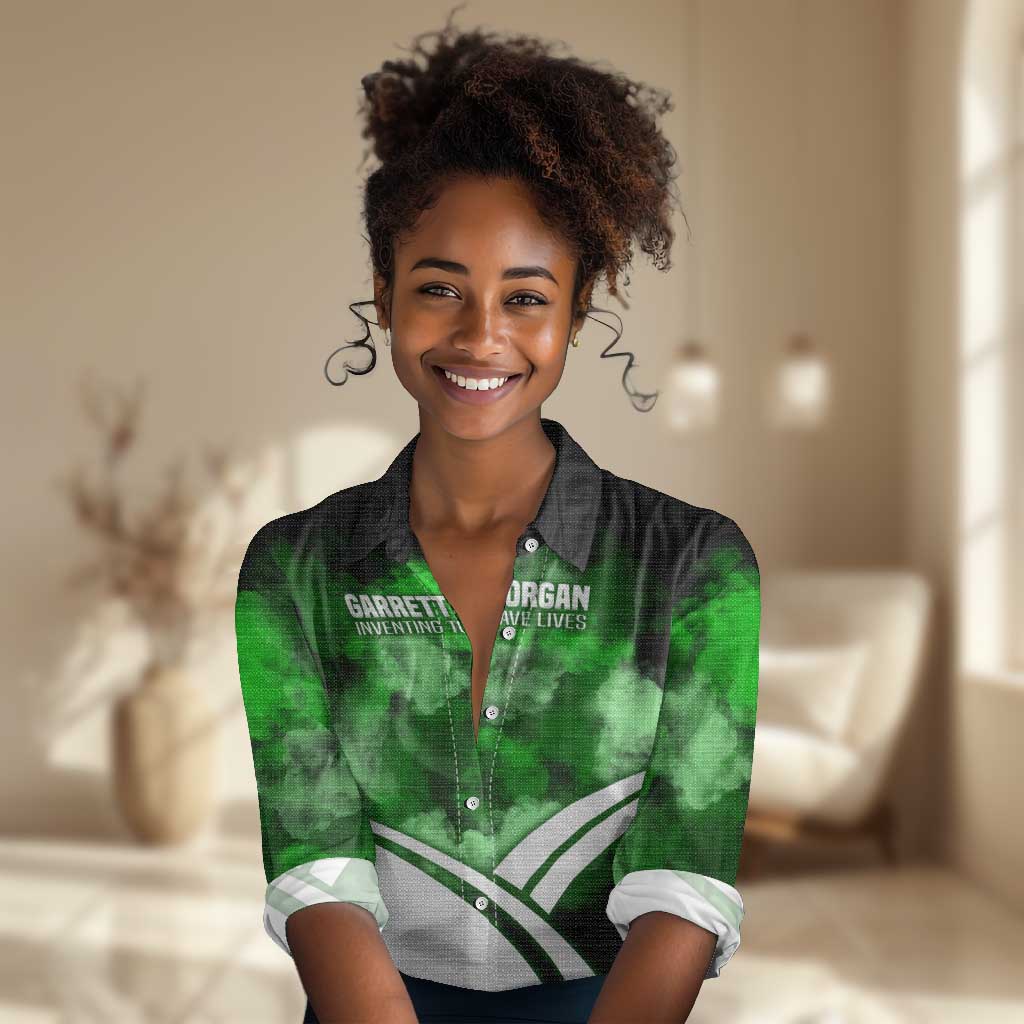 Garrett Morgan Women Casual Shirt with Gas Mask Invention Illustration, Inventing to Save Lives Quote - African Pride