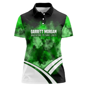 Garrett Morgan Women Polo Shirt with Gas Mask Invention Illustration, Inventing to Save Lives Quote - African Pride