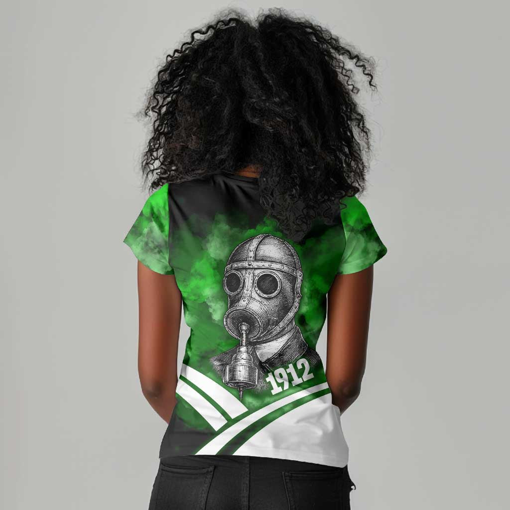 Garrett Morgan Women V-Neck T-Shirt with Gas Mask Invention Illustration, Inventing to Save Lives Quote - African Pride