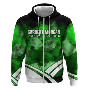 Garrett Morgan Zip Hoodie with Gas Mask Invention Illustration, Inventing to Save Lives Quote - African Pride