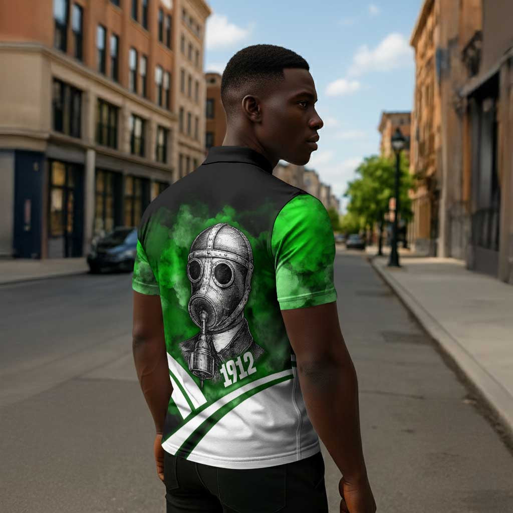 Garrett Morgan Zipper Polo Shirt with Gas Mask Invention Illustration, Inventing to Save Lives Quote - African Pride