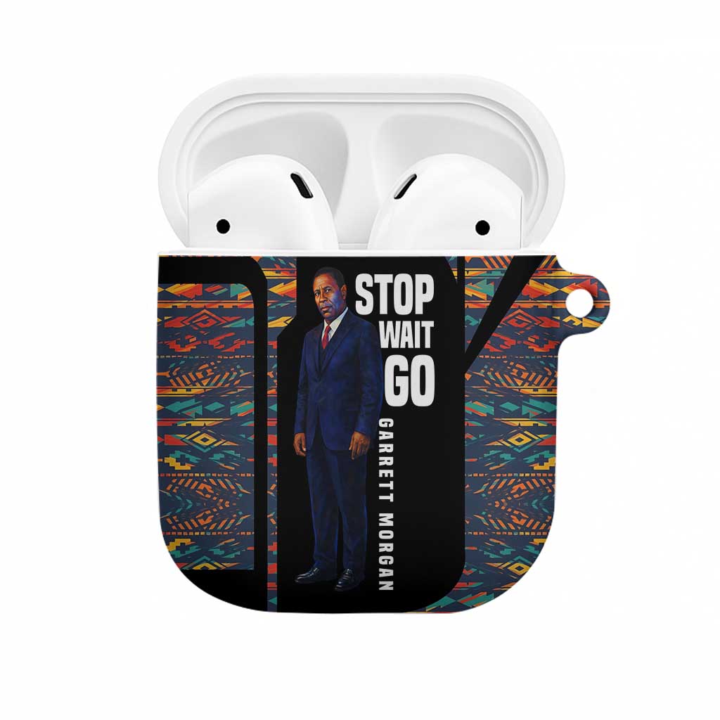 Garrett Morgan AirPods Case with Full Body Portrait, Stop Wait Go Quote, Traffic Light Design - African Pride