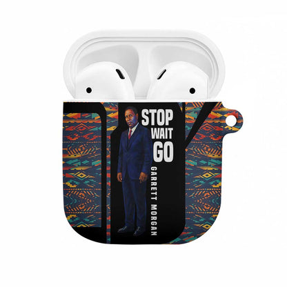 Garrett Morgan AirPods Case with Full Body Portrait, Stop Wait Go Quote, Traffic Light Design - African Pride