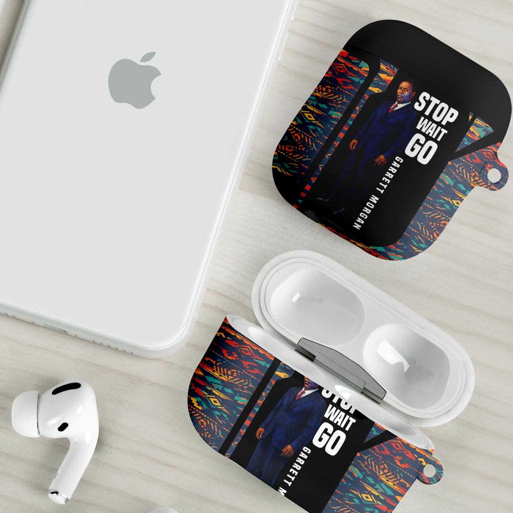 Garrett Morgan AirPods Case with Full Body Portrait, Stop Wait Go Quote, Traffic Light Design - African Pride
