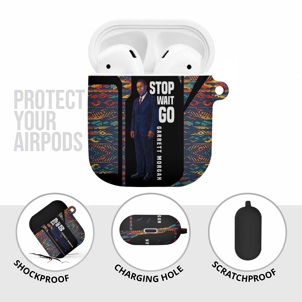 Garrett Morgan AirPods Case with Full Body Portrait, Stop Wait Go Quote, Traffic Light Design - African Pride