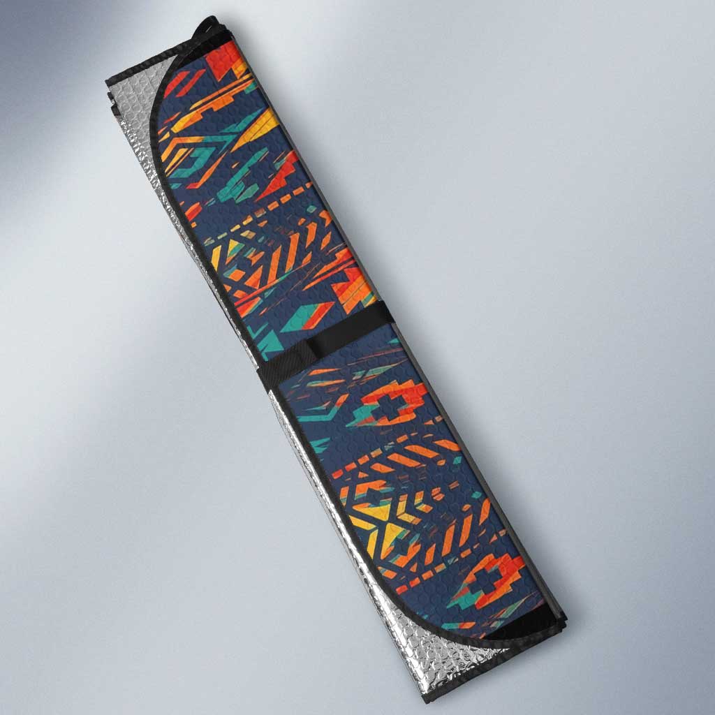Garrett Morgan Auto Sun Shade with Full Body Portrait, Stop Wait Go Quote, Traffic Light Design - African Pride