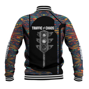 Garrett Morgan Baseball Jacket with Full Body Portrait, Stop Wait Go Quote, Traffic Light Design - African Pride