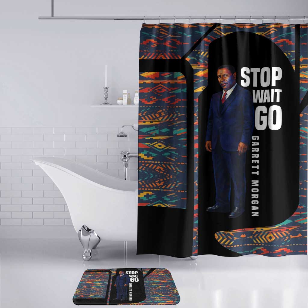 Garrett Morgan Bathroom Set with Full Body Portrait, Stop Wait Go Quote, Traffic Light Design - African Pride