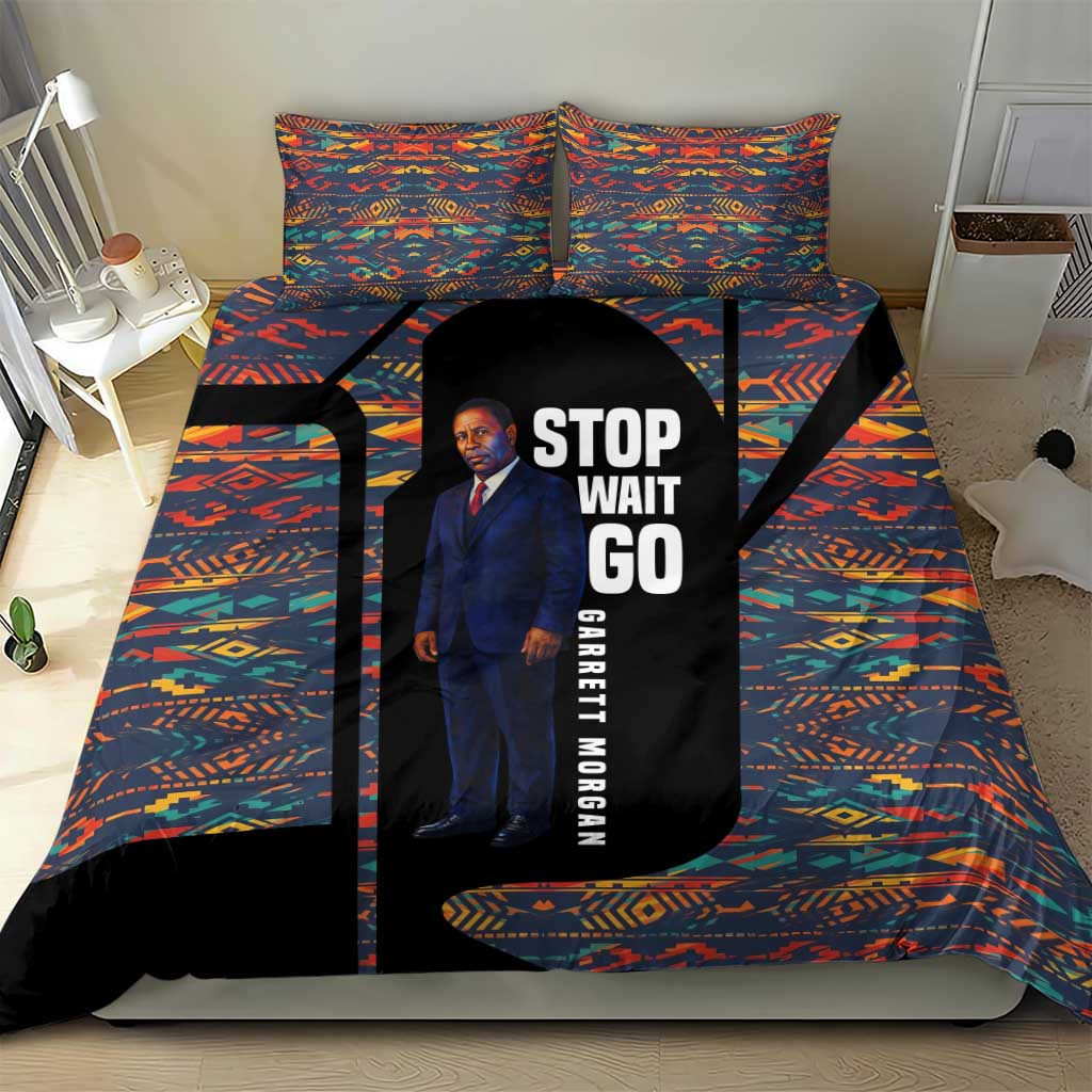 Garrett Morgan Bedding Set with Full Body Portrait, Stop Wait Go Quote, Traffic Light Design - African Pride