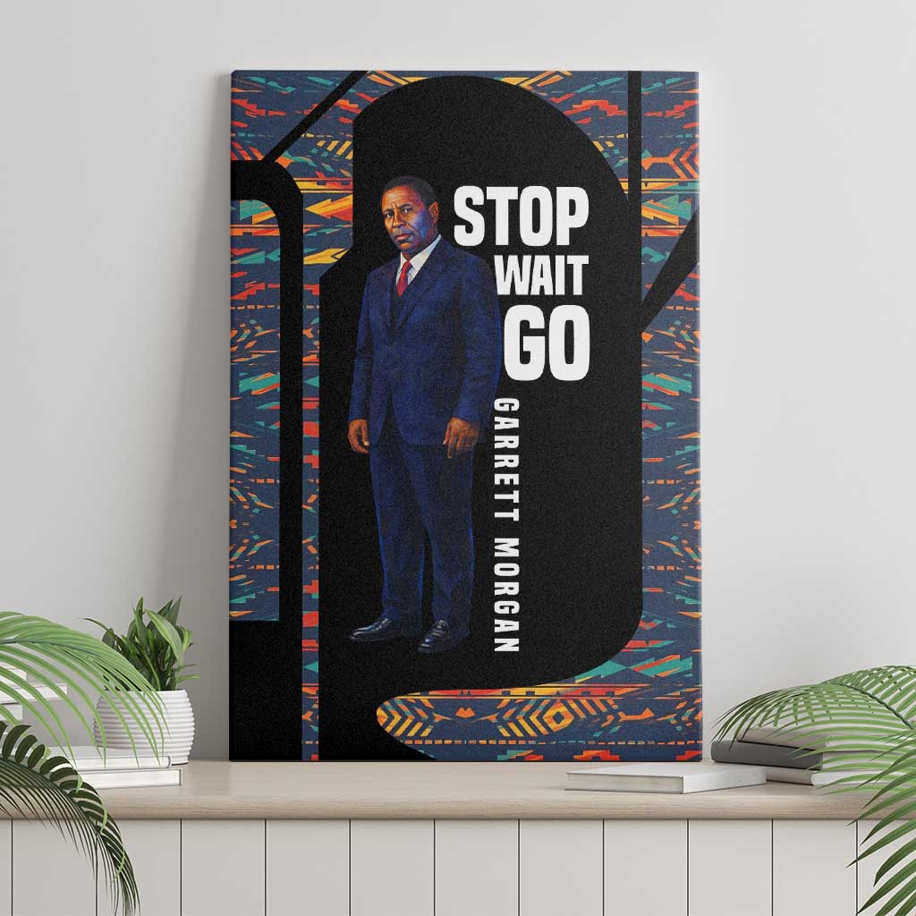 Garrett Morgan Canvas Wall Art with Full Body Portrait, Stop Wait Go Quote, Traffic Light Design - African Pride