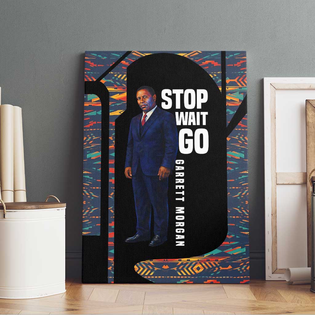 Garrett Morgan Canvas Wall Art with Full Body Portrait, Stop Wait Go Quote, Traffic Light Design - African Pride