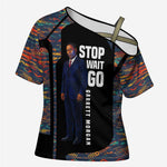 Garrett Morgan Cross Shoulder Shirt with Full Body Portrait, Stop Wait Go Quote, Traffic Light Design - African Pride