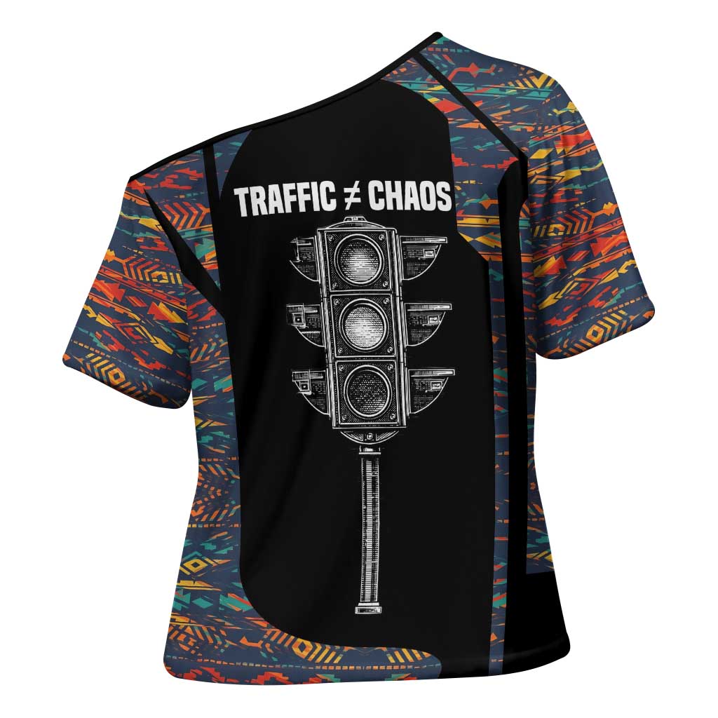 Garrett Morgan Cross Shoulder Shirt with Full Body Portrait, Stop Wait Go Quote, Traffic Light Design - African Pride