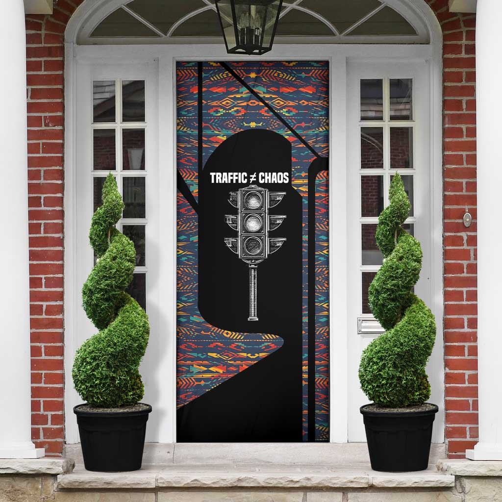 Garrett Morgan Door Cover with Full Body Portrait, Stop Wait Go Quote, Traffic Light Design - African Pride
