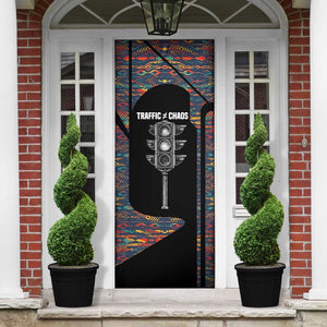 Garrett Morgan Door Cover with Full Body Portrait, Stop Wait Go Quote, Traffic Light Design - African Pride