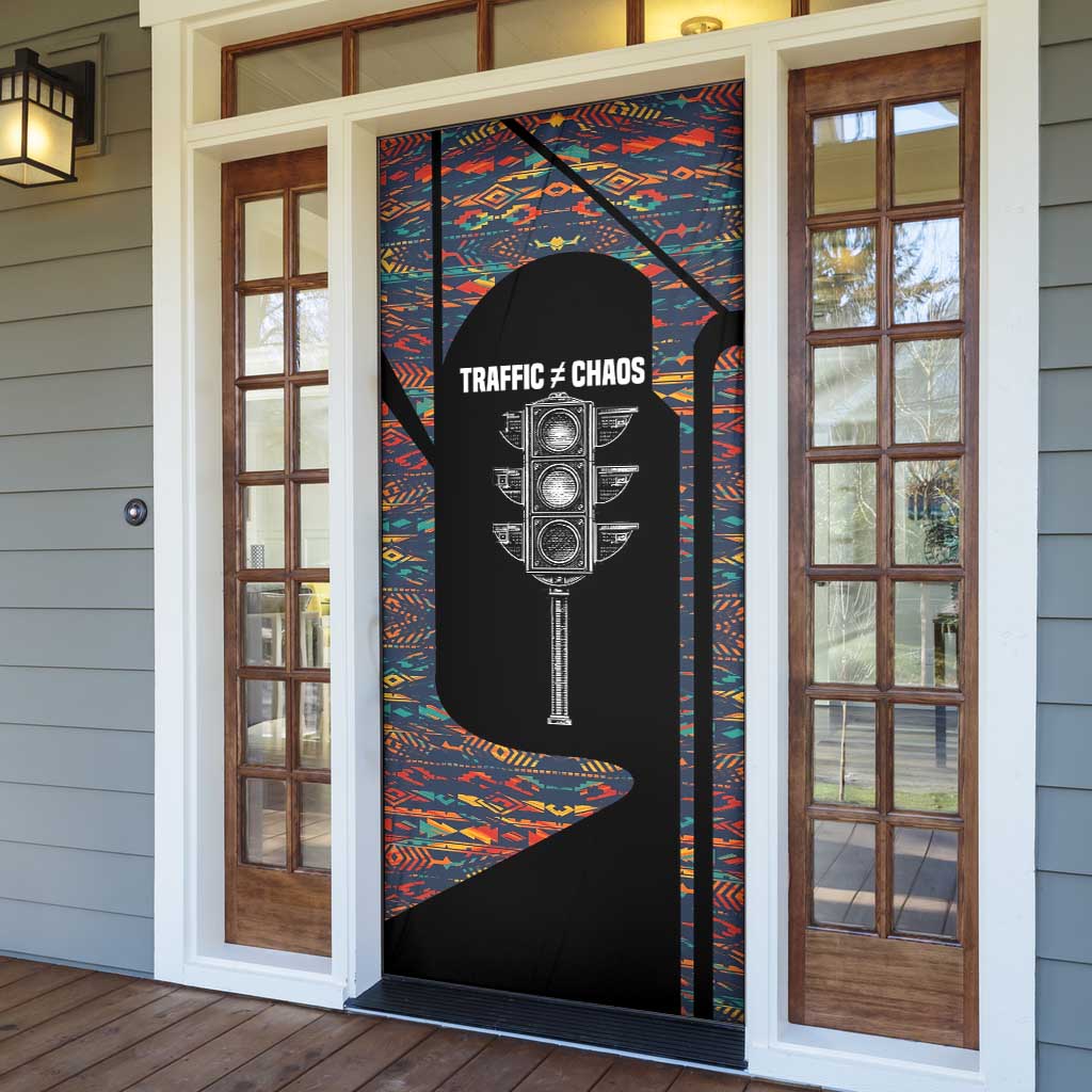 Garrett Morgan Door Cover with Full Body Portrait, Stop Wait Go Quote, Traffic Light Design - African Pride