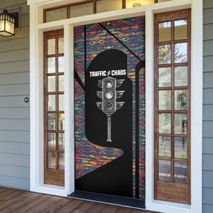 Garrett Morgan Door Cover with Full Body Portrait, Stop Wait Go Quote, Traffic Light Design - African Pride