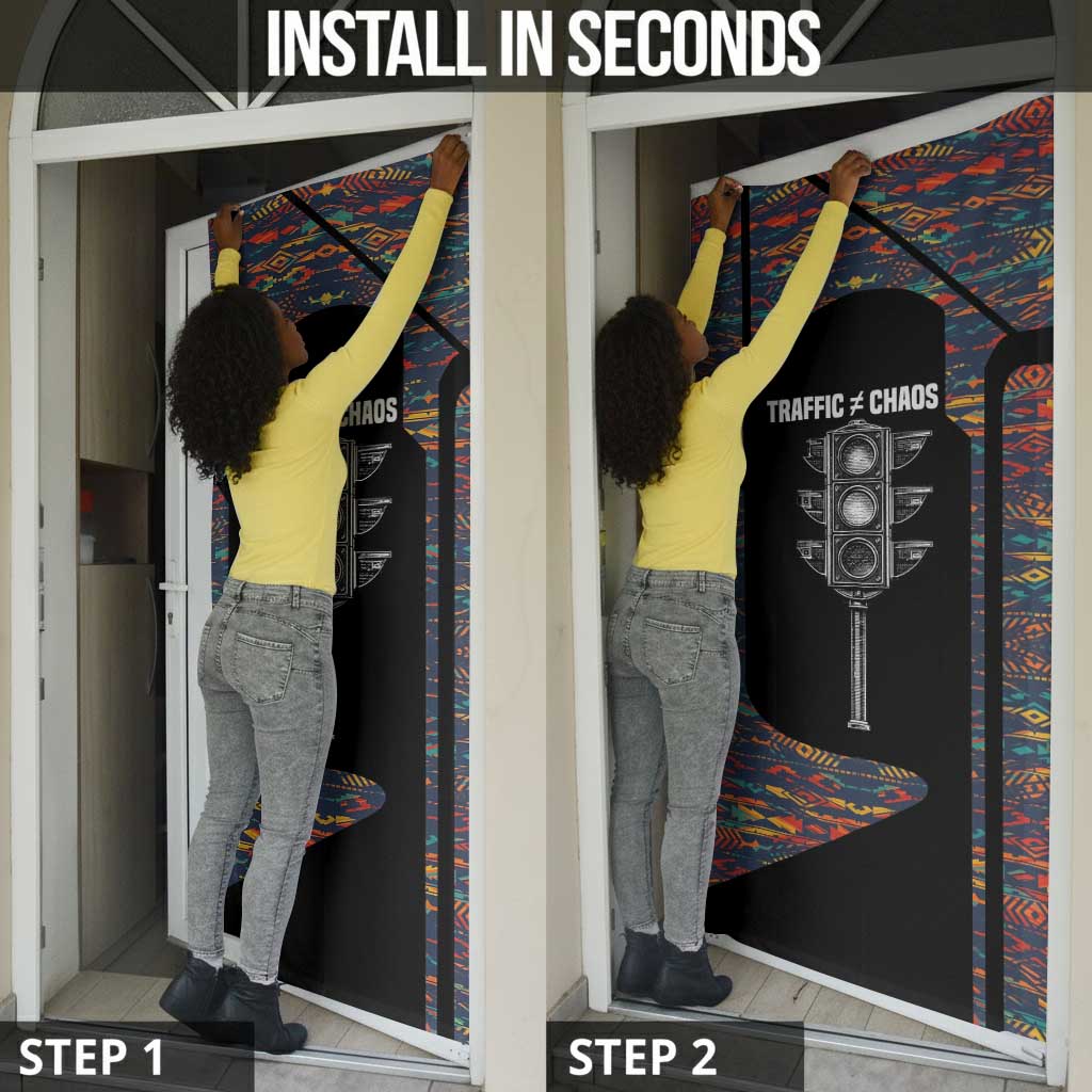 Garrett Morgan Door Cover with Full Body Portrait, Stop Wait Go Quote, Traffic Light Design - African Pride