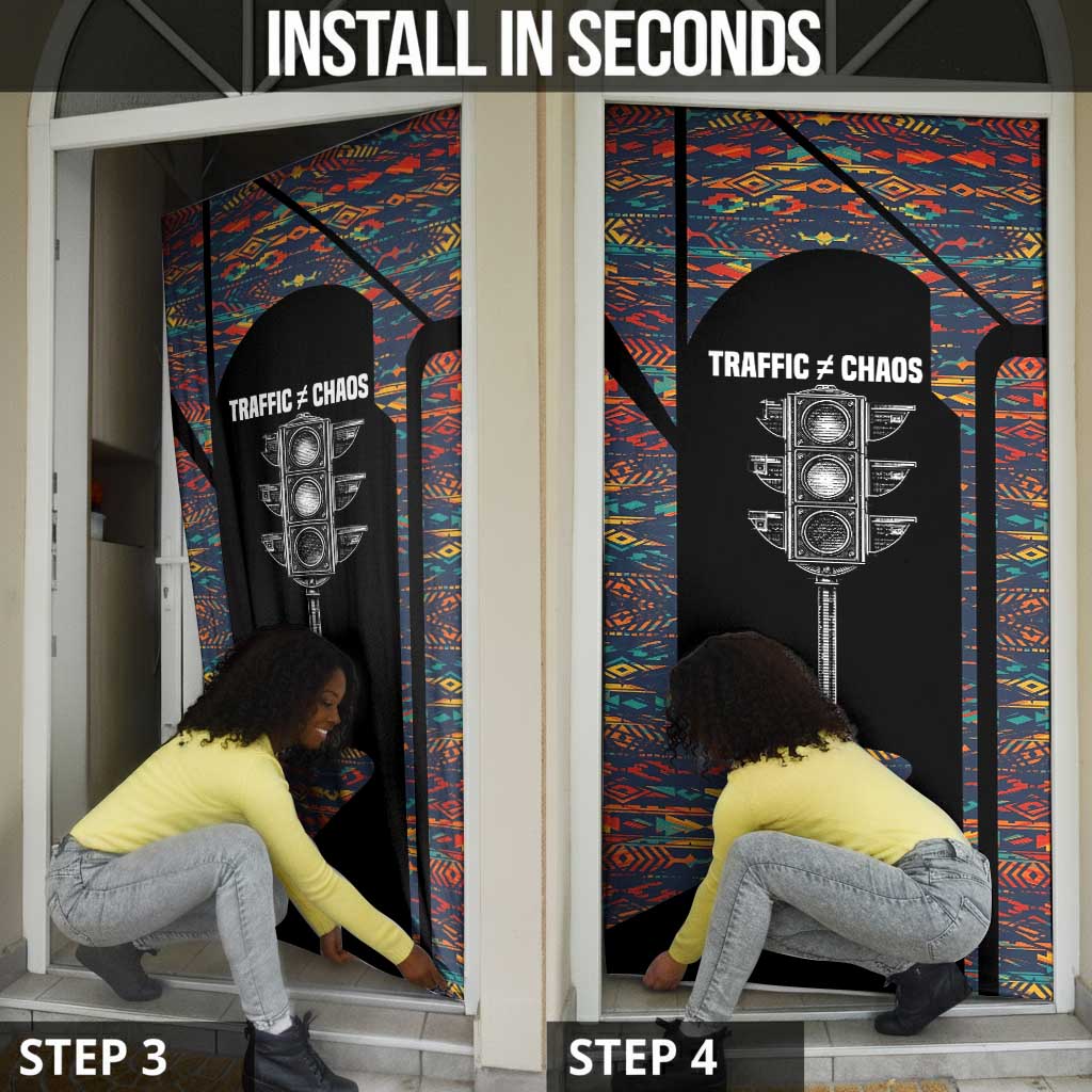 Garrett Morgan Door Cover with Full Body Portrait, Stop Wait Go Quote, Traffic Light Design - African Pride