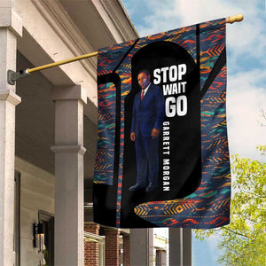 Garrett Morgan Garden Flag with Full Body Portrait, Stop Wait Go Quote, Traffic Light Design - African Pride