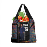 Garrett Morgan Grocery Bag with Full Body Portrait, Stop Wait Go Quote, Traffic Light Design - African Pride
