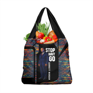 Garrett Morgan Grocery Bag with Full Body Portrait, Stop Wait Go Quote, Traffic Light Design - African Pride