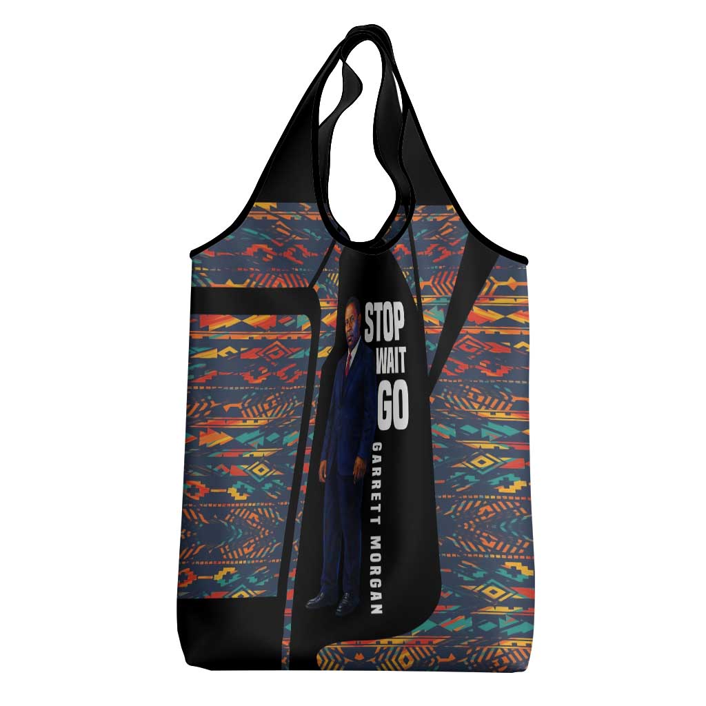 Garrett Morgan Grocery Bag with Full Body Portrait, Stop Wait Go Quote, Traffic Light Design - African Pride