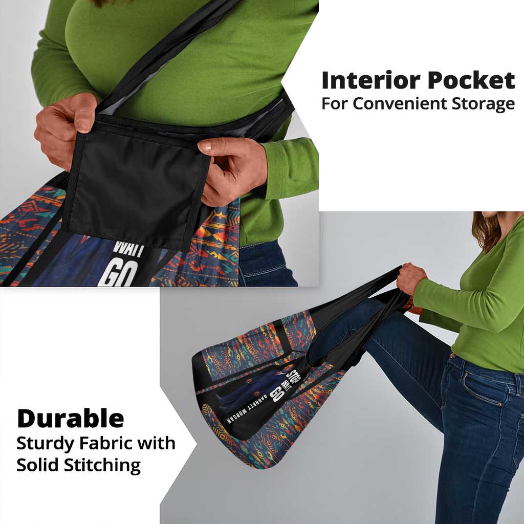 Garrett Morgan Grocery Bag with Full Body Portrait, Stop Wait Go Quote, Traffic Light Design - African Pride