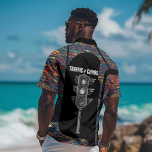 Garrett Morgan Hawaiian Shirt with Full Body Portrait, Stop Wait Go Quote, Traffic Light Design - African Pride