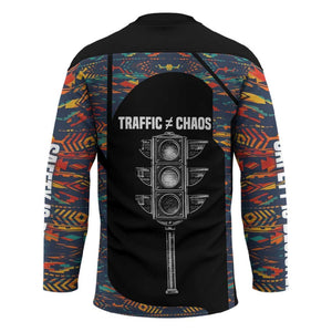 Garrett Morgan Hockey Jersey with Full Body Portrait, Stop Wait Go Quote, Traffic Light Design - African Pride