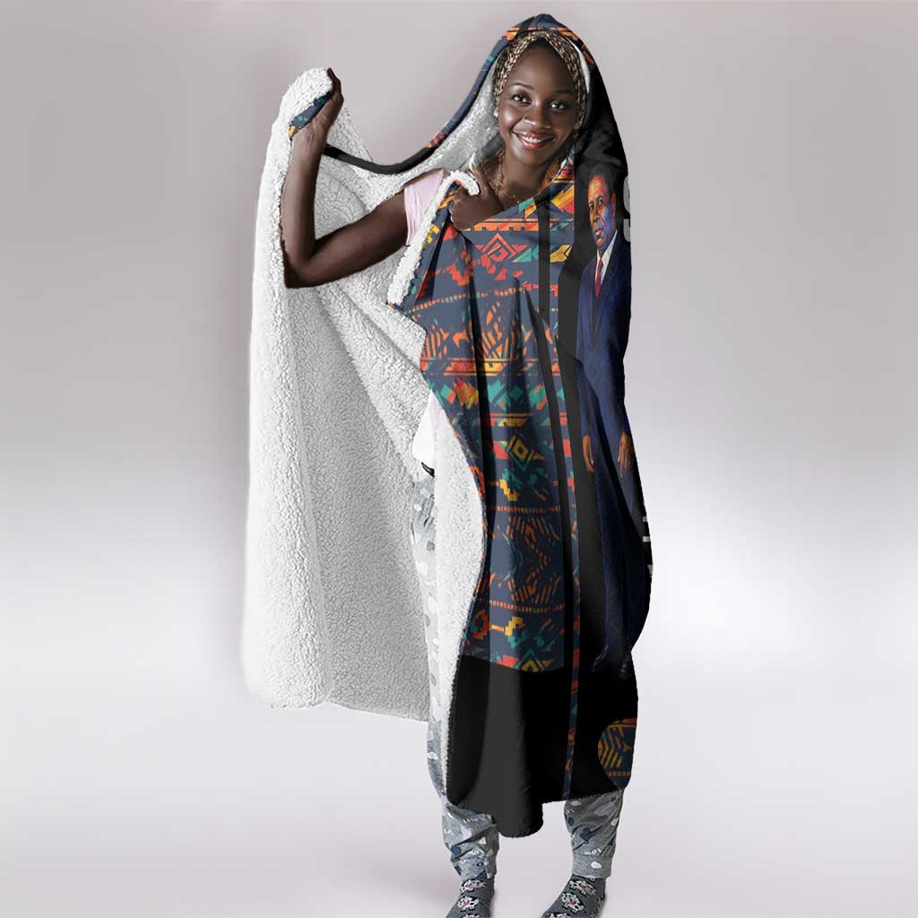 Garrett Morgan Hooded Blanket with Full Body Portrait, Stop Wait Go Quote, Traffic Light Design - African Pride