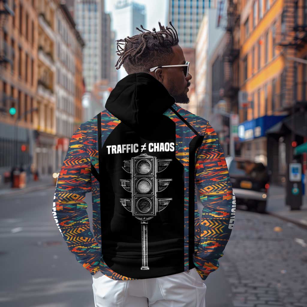Garrett Morgan Hoodie with Full Body Portrait, Stop Wait Go Quote, Traffic Light Design - African Pride