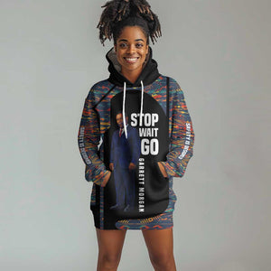 Garrett Morgan Hoodie Dress with Full Body Portrait, Stop Wait Go Quote, Traffic Light Design - African Pride