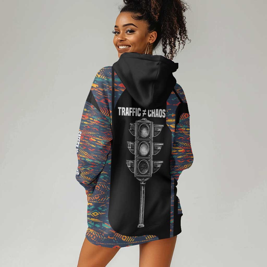 Garrett Morgan Hoodie Dress with Full Body Portrait, Stop Wait Go Quote, Traffic Light Design - African Pride