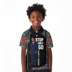 Garrett Morgan Kid Polo Shirt with Full Body Portrait, Stop Wait Go Quote, Traffic Light Design - African Pride