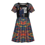 Garrett Morgan Kid Short Sleeve Dress with Full Body Portrait, Stop Wait Go Quote, Traffic Light Design - African Pride