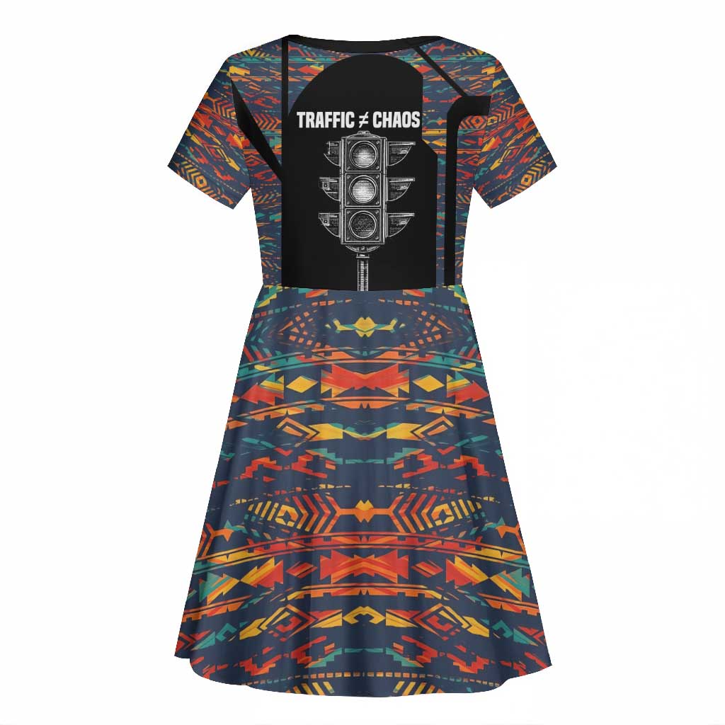 Garrett Morgan Kid Short Sleeve Dress with Full Body Portrait, Stop Wait Go Quote, Traffic Light Design - African Pride
