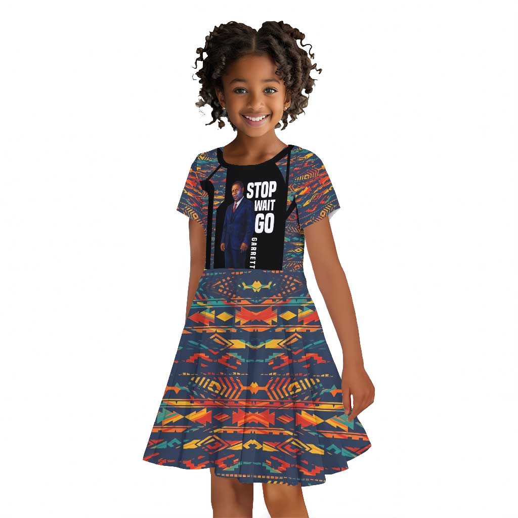 Garrett Morgan Kid Short Sleeve Dress with Full Body Portrait, Stop Wait Go Quote, Traffic Light Design - African Pride