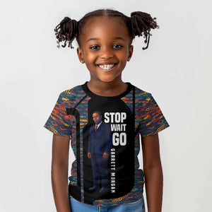Garrett Morgan Kid T shirt with Full Body Portrait, Stop Wait Go Quote, Traffic Light Design - African Pride