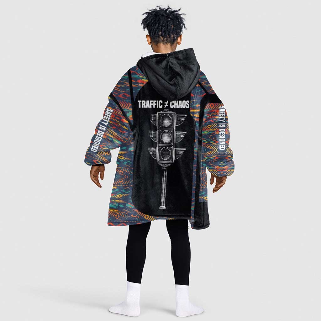 Garrett Morgan Kid Wearable Blanket Hoodie with Full Body Portrait, Stop Wait Go Quote, Traffic Light Design - African Pride