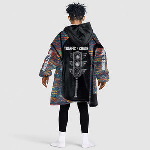 Garrett Morgan Kid Wearable Blanket Hoodie with Full Body Portrait, Stop Wait Go Quote, Traffic Light Design - African Pride