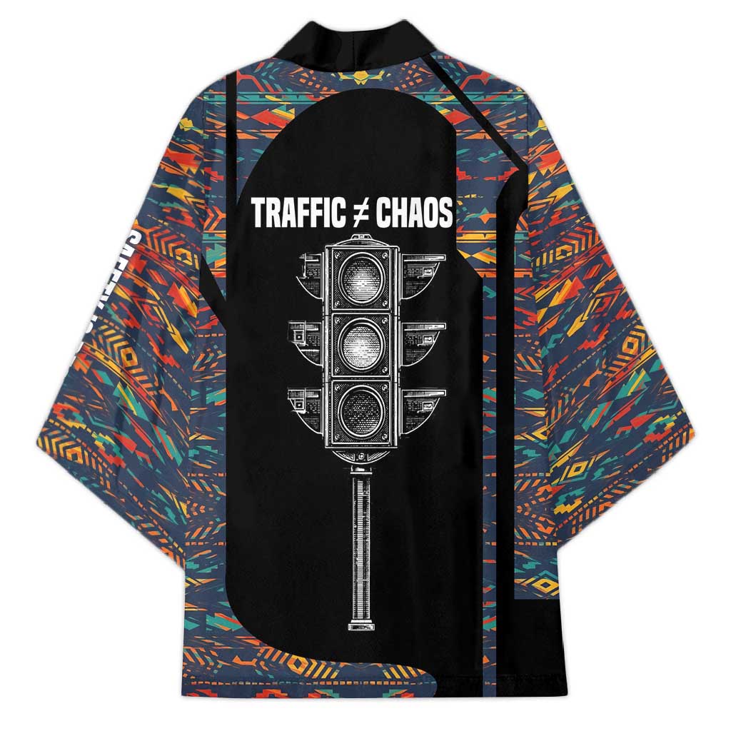 Garrett Morgan Kimono with Full Body Portrait, Stop Wait Go Quote, Traffic Light Design - African Pride