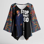 Garrett Morgan Kimono Sleeve Blouse with Full Body Portrait, Stop Wait Go Quote, Traffic Light Design - African Pride