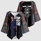 Garrett Morgan Kimono Sleeve Blouse with Full Body Portrait, Stop Wait Go Quote, Traffic Light Design - African Pride