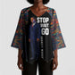 Garrett Morgan Kimono Sleeve Blouse with Full Body Portrait, Stop Wait Go Quote, Traffic Light Design - African Pride