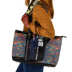 Garrett Morgan Leather Tote Bag with Full Body Portrait, Stop Wait Go Quote, Traffic Light Design - African Pride