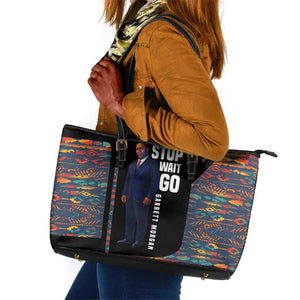 Garrett Morgan Leather Tote Bag with Full Body Portrait, Stop Wait Go Quote, Traffic Light Design - African Pride