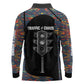 Garrett Morgan Long Sleeve Polo Shirt with Full Body Portrait, Stop Wait Go Quote, Traffic Light Design - African Pride