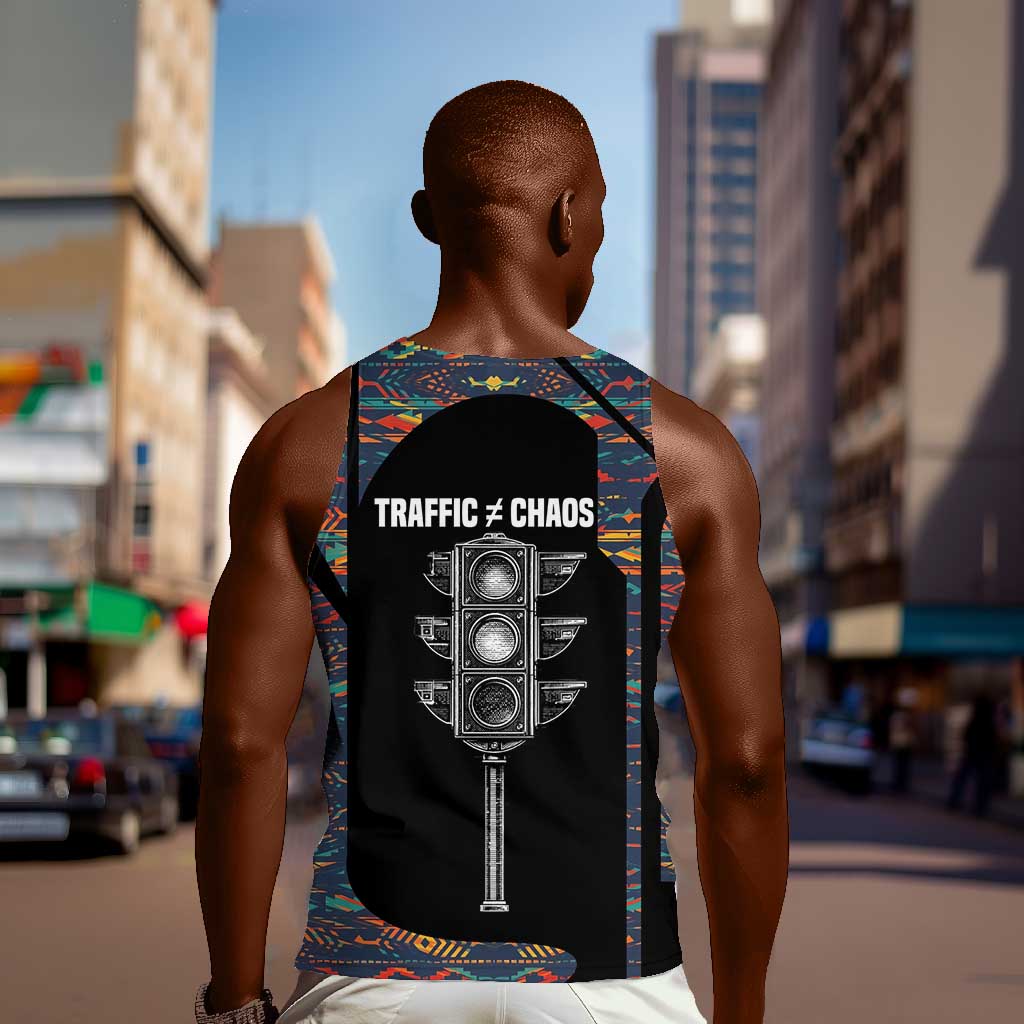 Garrett Morgan Men Tank Top with Full Body Portrait, Stop Wait Go Quote, Traffic Light Design - African Pride